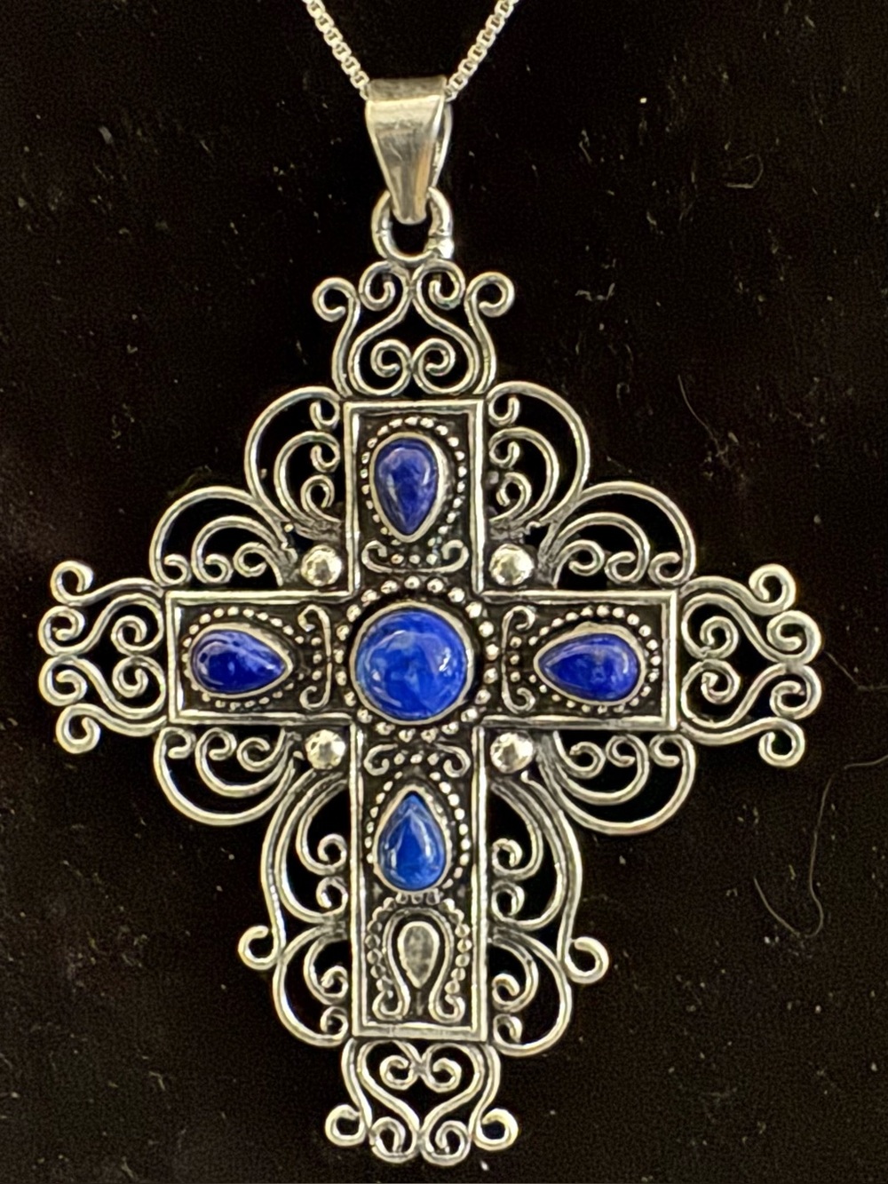Elegant sterling Silver and lapis‎ lazuli Cross Pendant